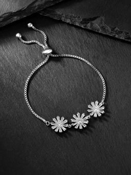 Peora - Cubic Zirconia Studded Sparkling Silver Plated Adjustable Bracelet