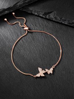 Peora - Cubic Zirconia Butterfly Studded Rose Gold Plated Adjustable Bracelet
