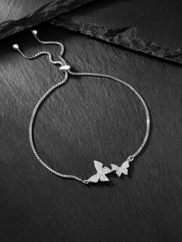 Peora - Cubic Zirconia Butterfly Studded Silver Plated Adjustable Bracelet