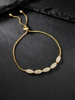 Peora - Gold Plated Cubic Zirconia Studded Adjustable Charm Bracelet