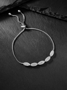 Peora - Cubic Zirconia Studded Silver Plated Charm Adjustable Bracelet