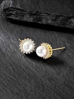 Peora - Gold Plated White Pearl & CZ Stud Earring Set