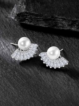 Peora - Silver Plated Cubic Zirconia & Pearl Stud Earring Set