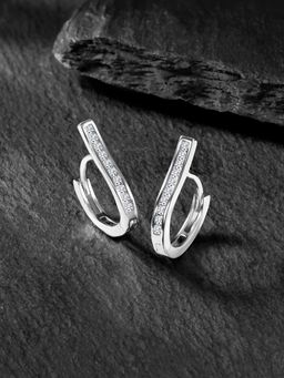 Peora - Silver Plated Cubic Zirconia Studded Hoop Earrings