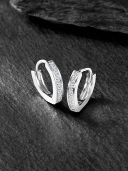 Peora - Cubic Zirconia Studded Silver Plated White Hoop Earrings