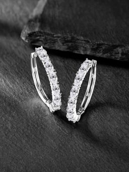 Peora - Cubic Zirconia Studded Silver Plated Hoop Earring