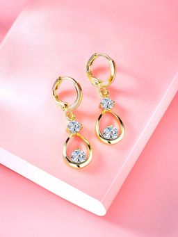 Peora - Gold Plated White Cubic Zirconia Hoop & Drop Earring
