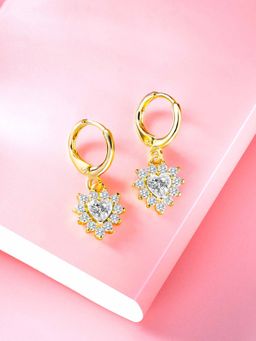 Peora - Gold Plated White Cubic Zirconia Studded Hoop & Drop Earring