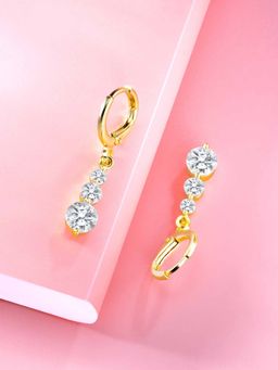 Peora - Gold Plated White Cubic Zirconia Studded Hoop & Drop Earrings