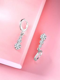 Peora - Silver Plated Cubic Zirconia Studded Hoop & Drop Earrings