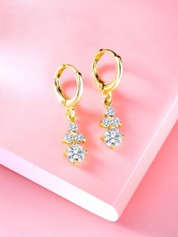Peora - Gold Plated Cubic Zirconia Studded Drop & Hoop Earring