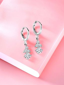 Peora - Silver Plated Cubic Zirconia Studded Drop & Hoop Earring