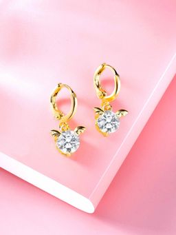 Peora - Gold Plated White CZ Studded Hoop & Drop Earrings