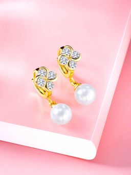 Peora - Gold Plated Cubic Zirconia Stud Hoop & Pearl Drop Earring