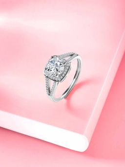 Peora - Silver Plated Cubic Zirconia Studded Solitaire Adjustable Finger Ring