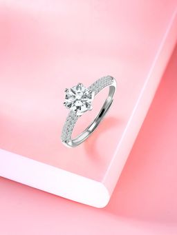 Peora - Silver Plated Cubic Zirconia Adjustable Finger Ring