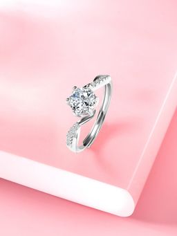Peora - Silver Plated CZ Studded Solitaire Adjustable Finger Ring