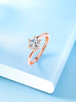 Peora - Rose Gold Plated CZ Solitaire Adjustable Finger Ring