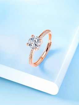 Peora - Rose Gold Plated CZ Adjustable Finger Ring