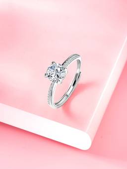 Peora - Silver Plated CZ Adjustable Finger Ring