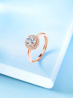 Peora - Rose Gold Plated Cubic Zirconia Studded Solitaire Adjustable Ring