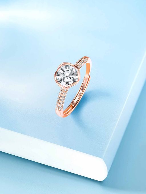 Peora CZ Rose Gold Plated Adjustable Finger Ring