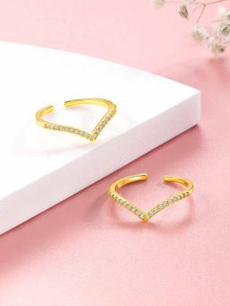 Peora - White Cubic Zirconia Studded Gold Plated Toe Rings