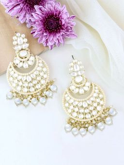 Peora - Gold Plated Kundan Studded White Dangle Earring Set
