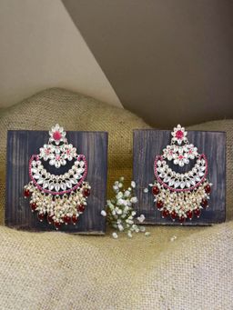 Peora - Gold Plated Kundan Studded Magenta Dangle Earrings