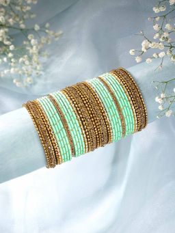 Peora - Gold Plated Synthetic Stone Mint Bangles Set