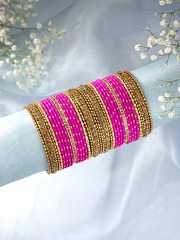 Peora - Gold Plated Synthetic Stone Magenta Bangles Set