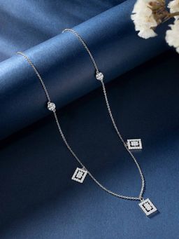 Peora - Silver Plated Cubic Zirconia Stud Rectangular Chain Pendant