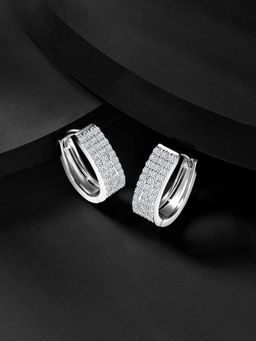 Peora - Silver Platted Cubic Zirconia Stud Hoop Earrings