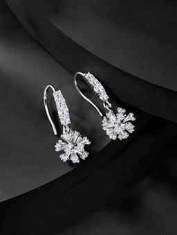 Peora - Silver Plated White Cubic Zirconia Studded Dangle Earrings
