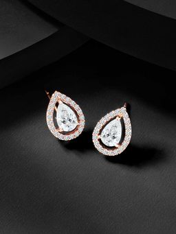 Peora - Rose Gold Plated Cubic Zirconia Drop Shape Stud Earrings
