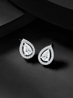 Peora - Silver Plated Cubic Zirconia Drop Shape Stud Earrings