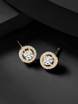 Peora - Cubic Zirconia Round Shape Gold Plated Stud Earrings