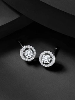 Peora - Silver Plated Cubic Zirconia Round Shape Stud Earrings