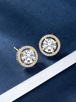 Peora - Gold Plated Cubic Zirconia Studded Round Shape Stud Earrings