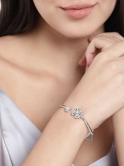 Peora - Silver Plated Cubic Zirconia Studded Bracelet Kada
