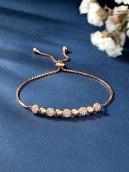 Peora - Rose Gold Plated Cubic Zirconia Studded Stylish Adjustable Charm Bracelet