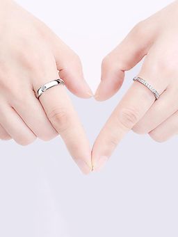 Peora - Cubic Zirconia Silver Plated Couple Band Ring