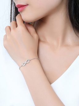 Peora - Silver Plated Cubic Zirconia Infinity Adjustable & Openable Bracelet