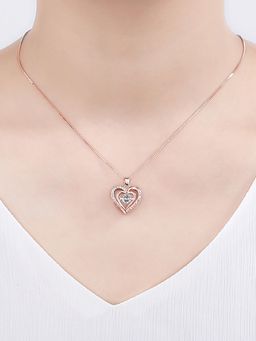 Peora - Rose Gold Plated CZ Heart Shape Pendant Chain