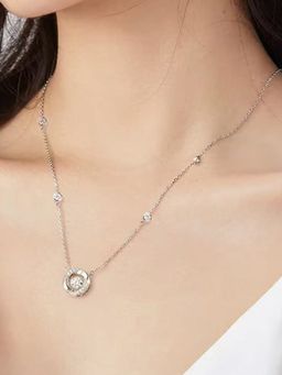 Peora - Silver Plated American Diamond Round Shape Pendant Chain