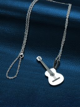 Peora - Silver Plated Guitar Shape Pendant Chain Necklace