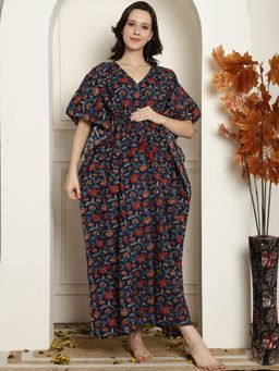 Secret Wish - Navy Blue Cotton Maternity Kaftan
