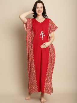 Secret Wish - Red Cotton Maternity Feeding Kaftan