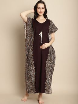 Secret Wish - Brown Cotton Maternity Feeding Kaftan