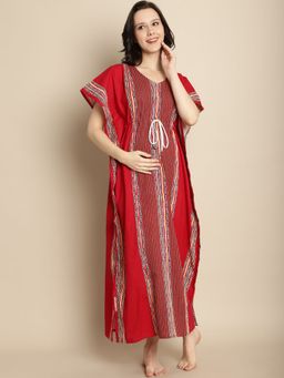 Secret Wish - Red Cotton Maternity Feeding Kaftan